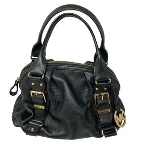 Michael Kors Satchel Black Pebbled Leather Gold Hardware Handbag Medium Boho
